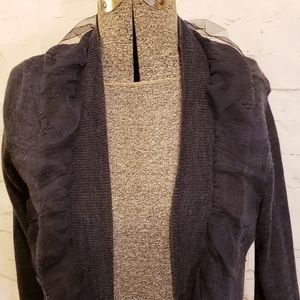 avellini 100% Merino Wool Gray Cardigan Ruffle